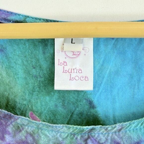 La Luna Loca Womens Large Jewel Tone Floral Batik Rayon Sleeveless Shirt Top - Picture 5 of 5